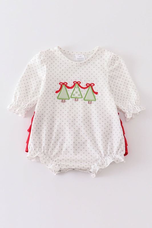 Red Christmas Tree Applique Girl Bubble Honeydew