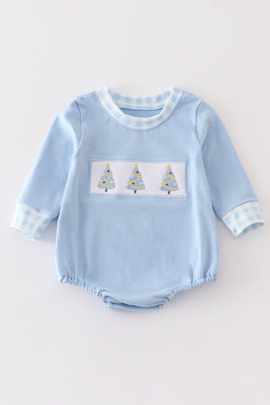Blue Christmas Tree Embroidered Boy Bubble Honeydew