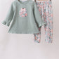 Sage Floral Pumpkin Applique Pants Set Honeydew