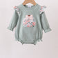 Sage Floral Pumpkin Applique Ruffle Romper Honeydew