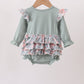 Sage Floral Pumpkin Applique Ruffle Romper Honeydew