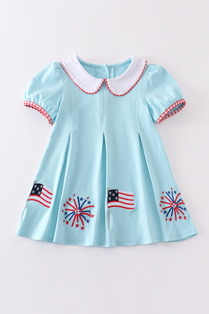 Blue Patriotic Flag Embroidery Dress Honeydew