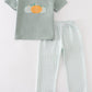 Green Embroidery Pumpkin Boy 2 PC Pants Set Honeydew