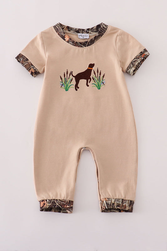 Camoflauge Hound Embroidery Boy Romper Honeydew
