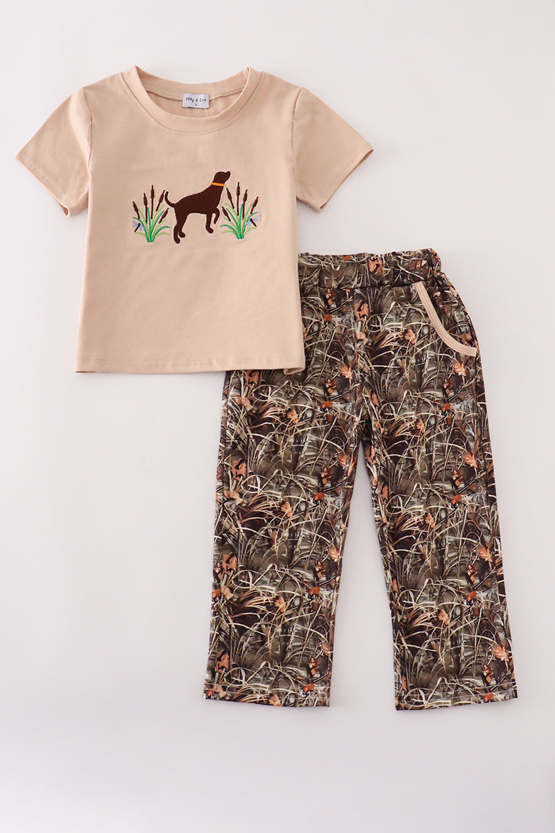 Camoflauge Hound Embroidery Boy 2 Pc set Honeydew