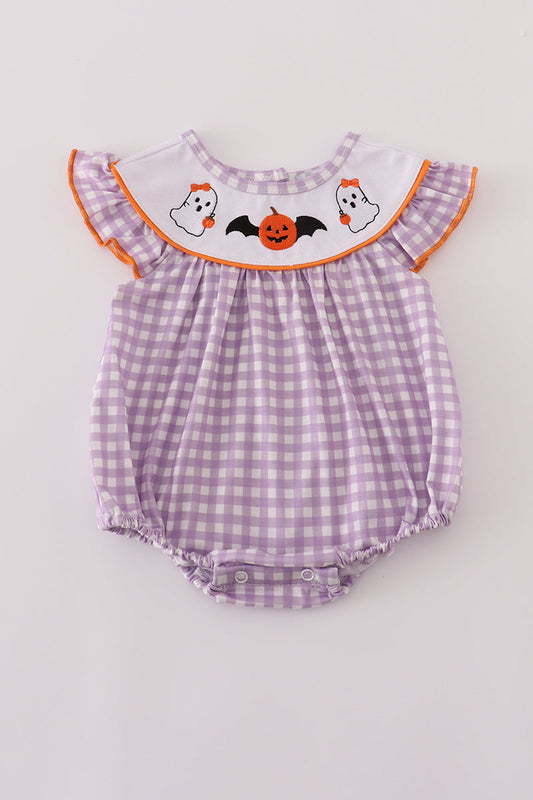 Purple Pumpkin Ghost Embroidery Girl Bubble Honeydew