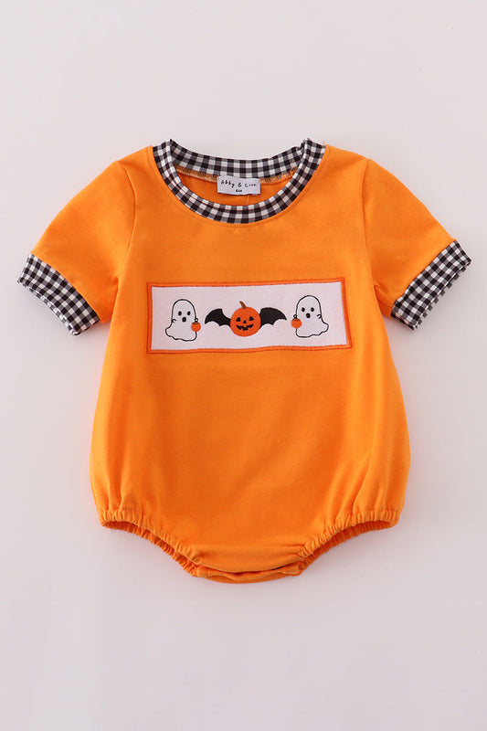 Orange Halloween Pumpkin Ghost Embroidery Bubble Honeydew