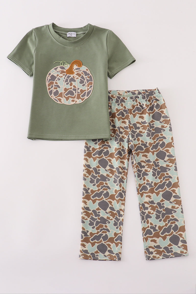 Green Camo Pumpkin Pants Set Honeydew