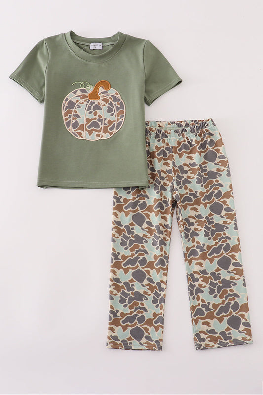 Green Camo Pumpkin Pants Set Honeydew
