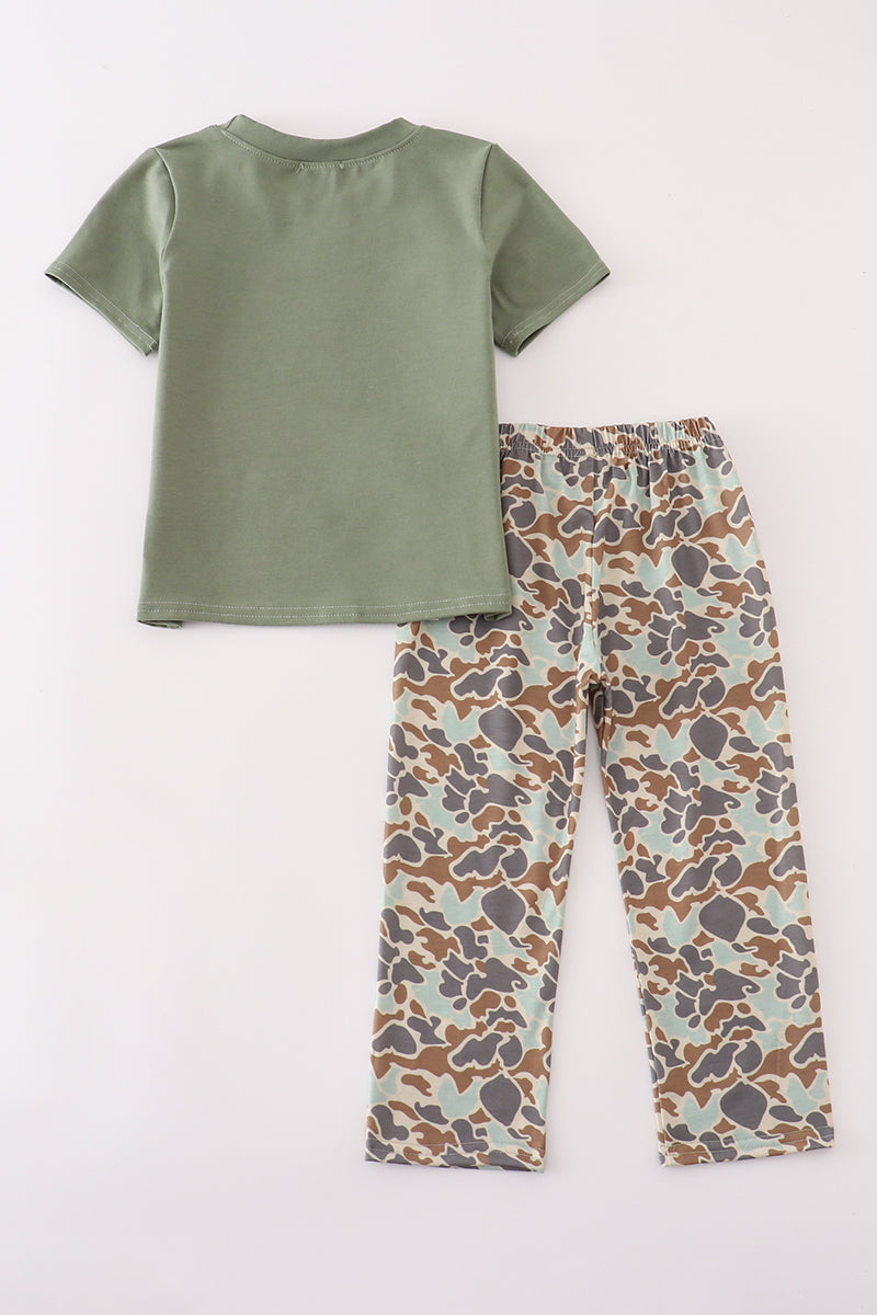 Green Camo Pumpkin Pants Set Honeydew