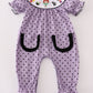 Purple Halloween Dot HP Witch Embroidery Long Romper Honeydew