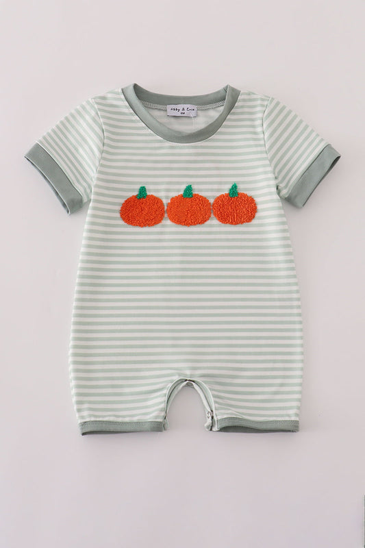 Sage Stripe French Knot Pumpkin Boy Romper Honeydew