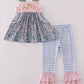 Blue Floral Patchwork Pumpkin Embroidery Ruffle Pants Honeydew