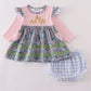 Blue Floral Patchwork Pumpkin Embroidery Bloomer Set Honeydew