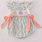 Coral Three Pumpkin Embroidery Girl Bow Romper Honeydew