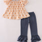 Khaki Pumpkin Embroidered Smocked Ruffle Girl Pants Honeydew