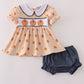 Khaki Pumpkin Smocked Embroidered Smocked Bloomers Set Honeydew
