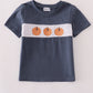 Navy Pumpkin Smocked Embroidered Smocked Boy Shirt Honeydew