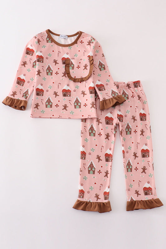 Pink Christmas Gingerbread Girl Pants Set Honeydew