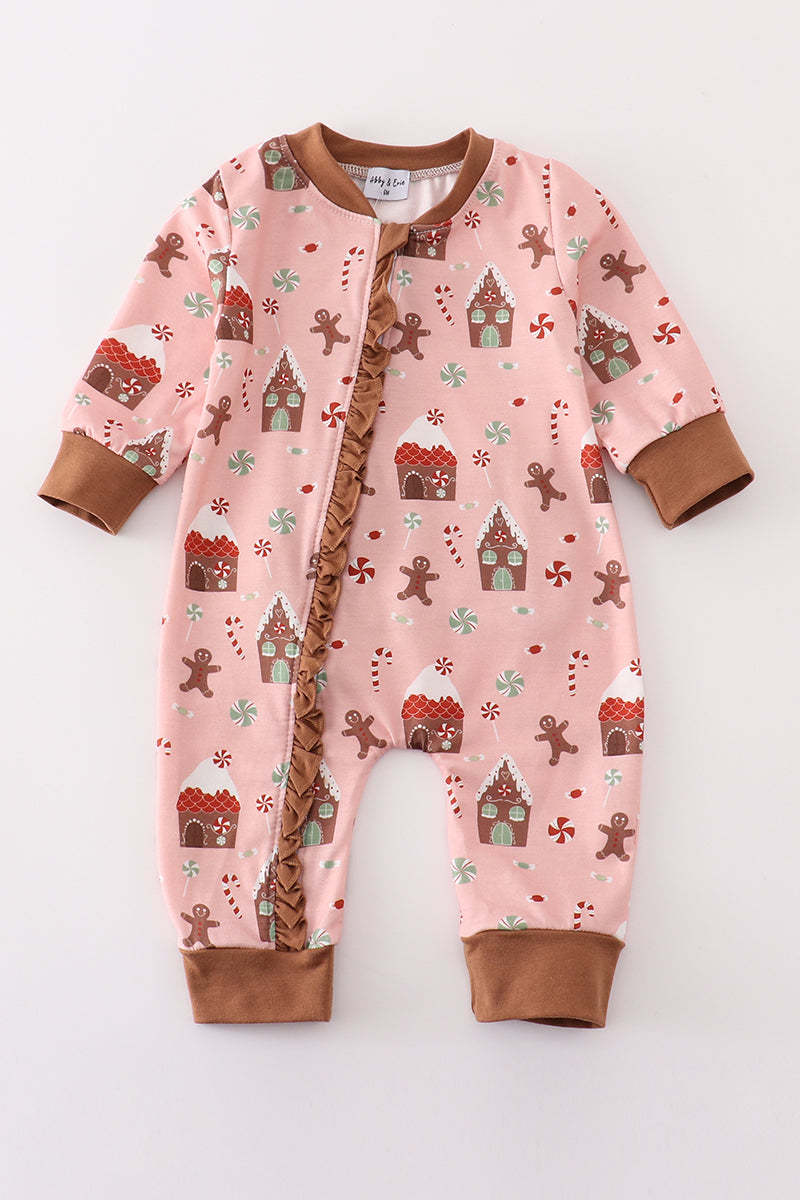 Pink Christmas Gingerbread Girl Romper Honeydew