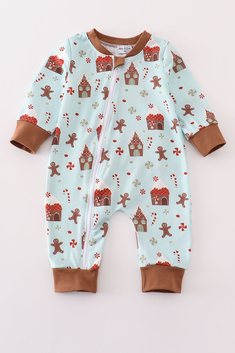 Blue Christmas Gingerbread Boy Romper Honeydew