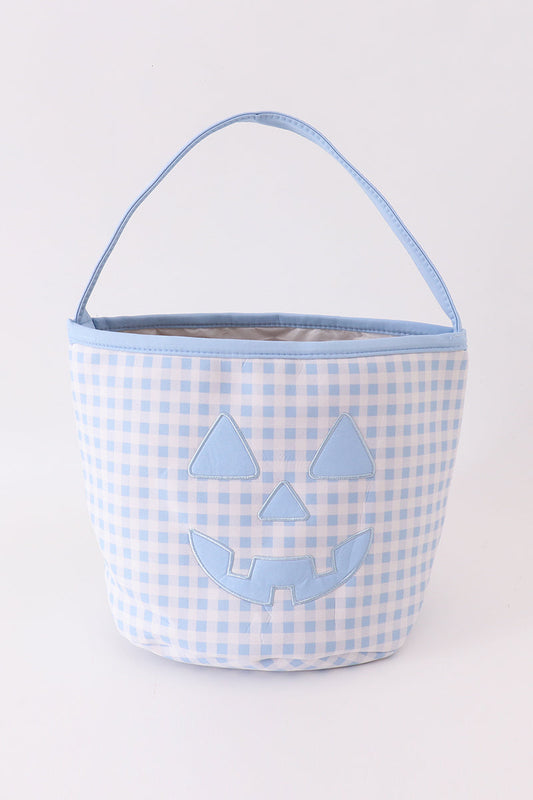 Blue Halloween Applique Checkered Candy Bucket Bag Honeydew