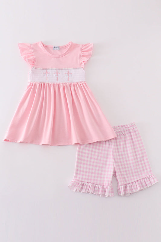 Pink Easter Cross Embroidery Shorts Set Honeydew