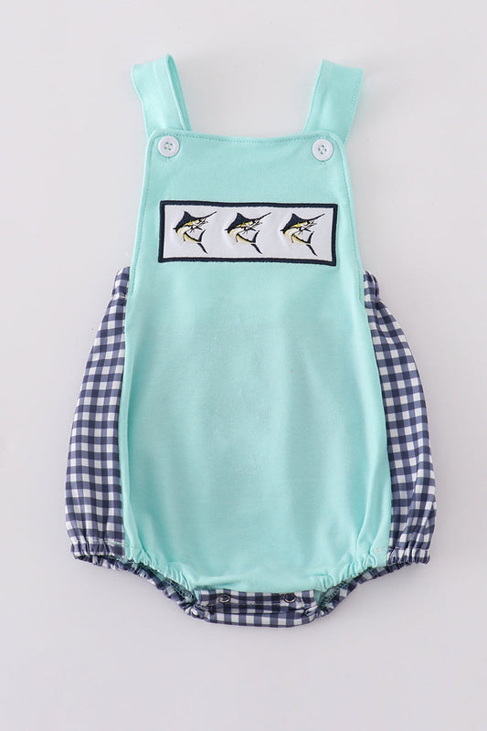Blue Swordfish Embroidery Boy Bubble Honeydew