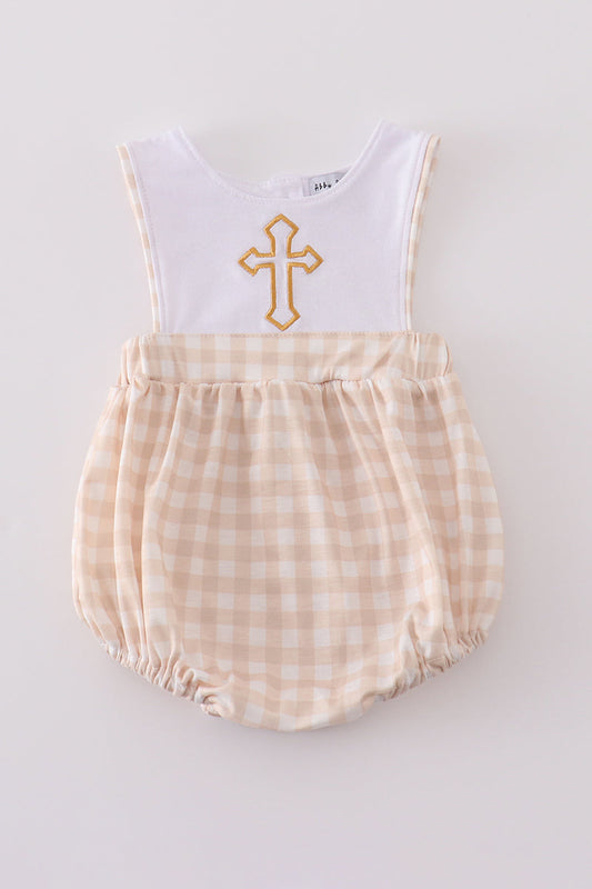 Easter Yellow Cross Embroidery Boy Bubble Honeydew