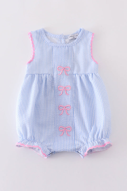 Bow Striped Seersucker Bow Embroidery Girl Bubble Honeydew