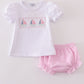 Pink Seersucker Sailboat Embroidery Girl Bloomer Set Honeydew