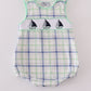 Green Plaid Sailboat Embroidery Boy Romper Honeydew
