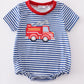 Blue Stripe Firetruck Applique Boy Bubble Honeydew