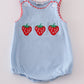 Blue Strawberry Embroidery Boy Bubble Honeydew