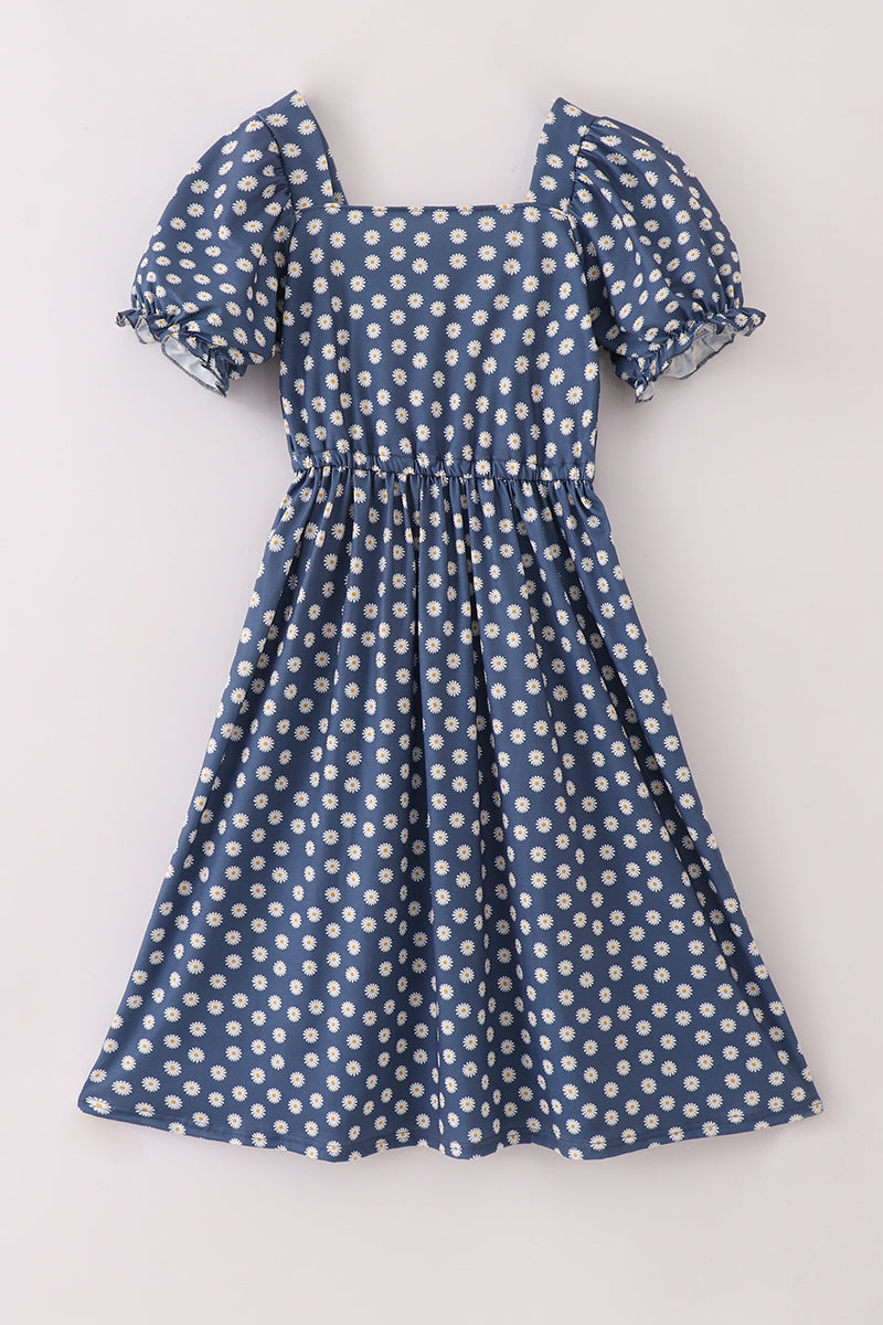 Navy Daisy Print Mom Dress Honeydew