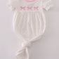 Pink Bow Embroidery Dot Newborn Gown Honeydew