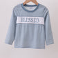 Blue Striped Blessed Embroidery Boys Top Honeydew