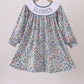 Blue Floral Blessed Embroidery Girls Dress Honeydew