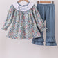 Blue Floral Blessed Embroidery Girls 2 Pc Pants Set Honeydew