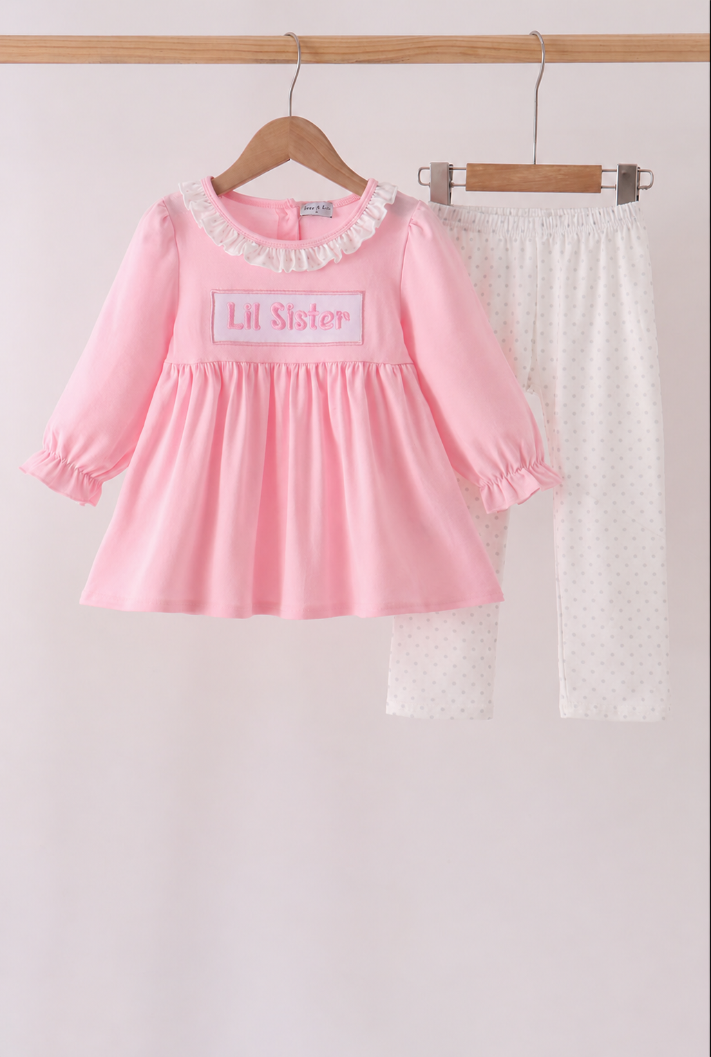 Pink Little Sister Embroidery Girl Pants Set Honeydew