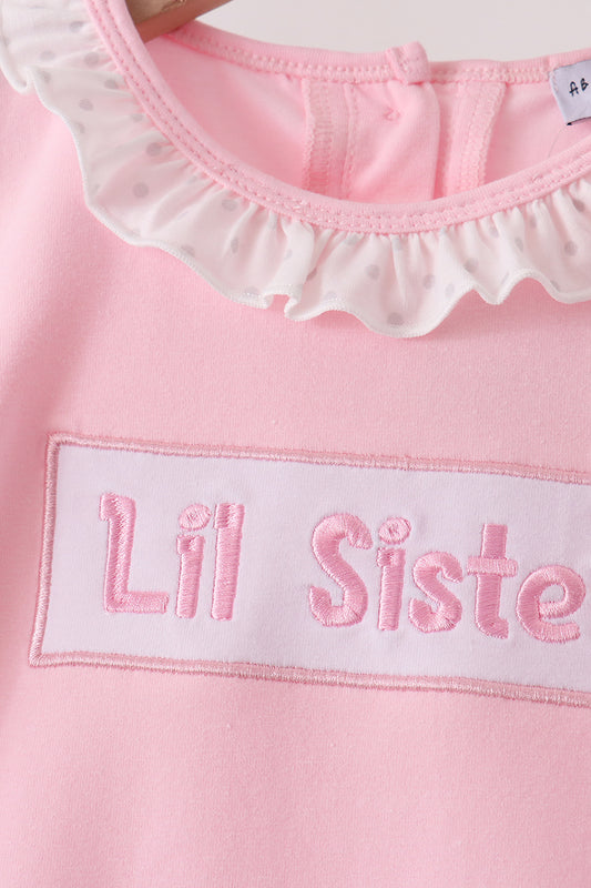 Pink Little Sister Embroidery Girl Pants Set Honeydew