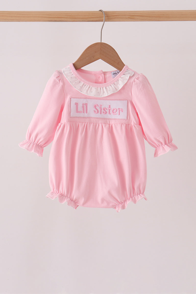 Pink Little Sister Embroidery Girl Bubble Honeydew