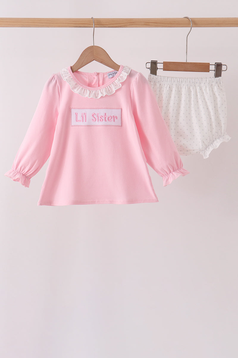 Pink Little Sister Embroidery Girl Bloomer Set Honeydew