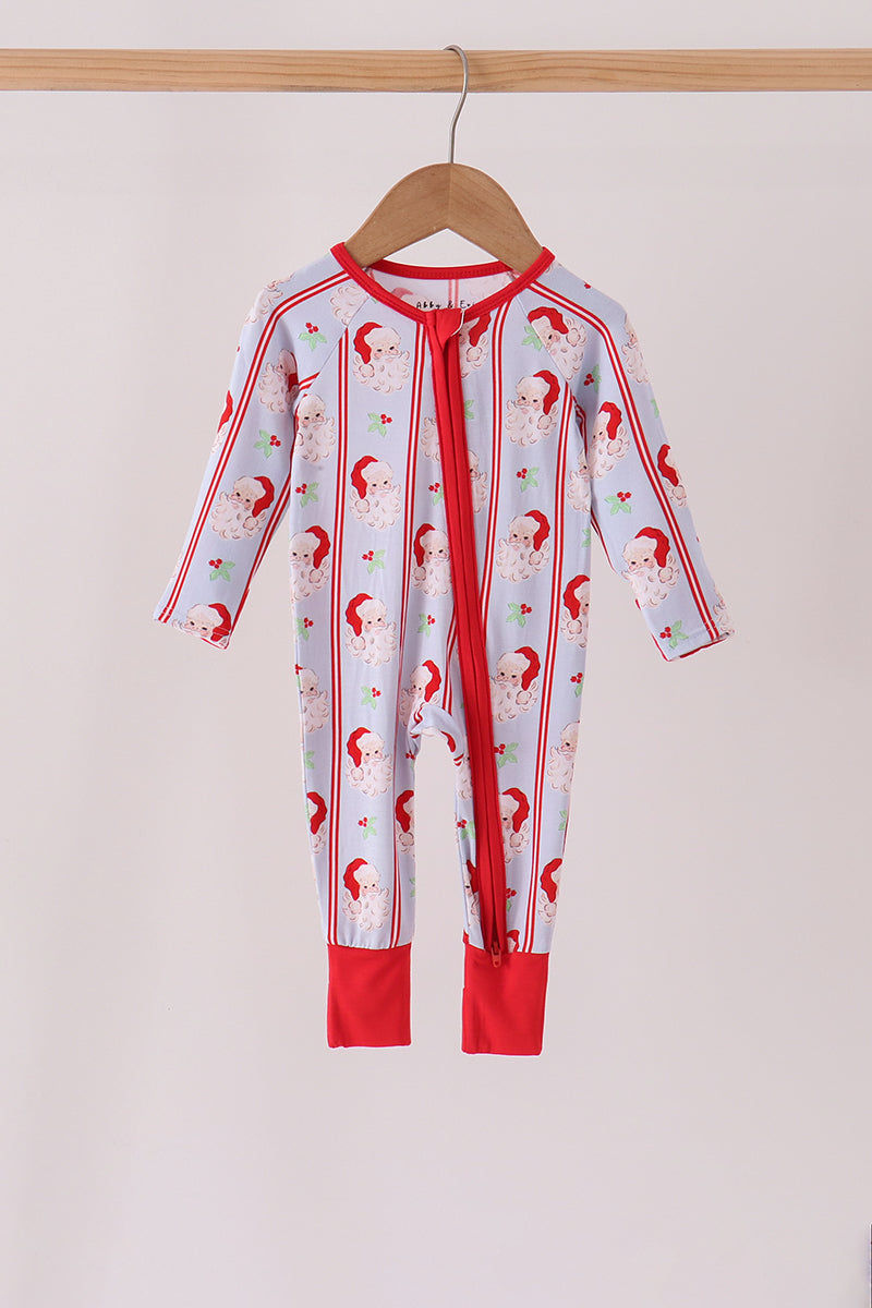 Blue Stripe Santa Claus Boy Bamboo Romper Honeydew