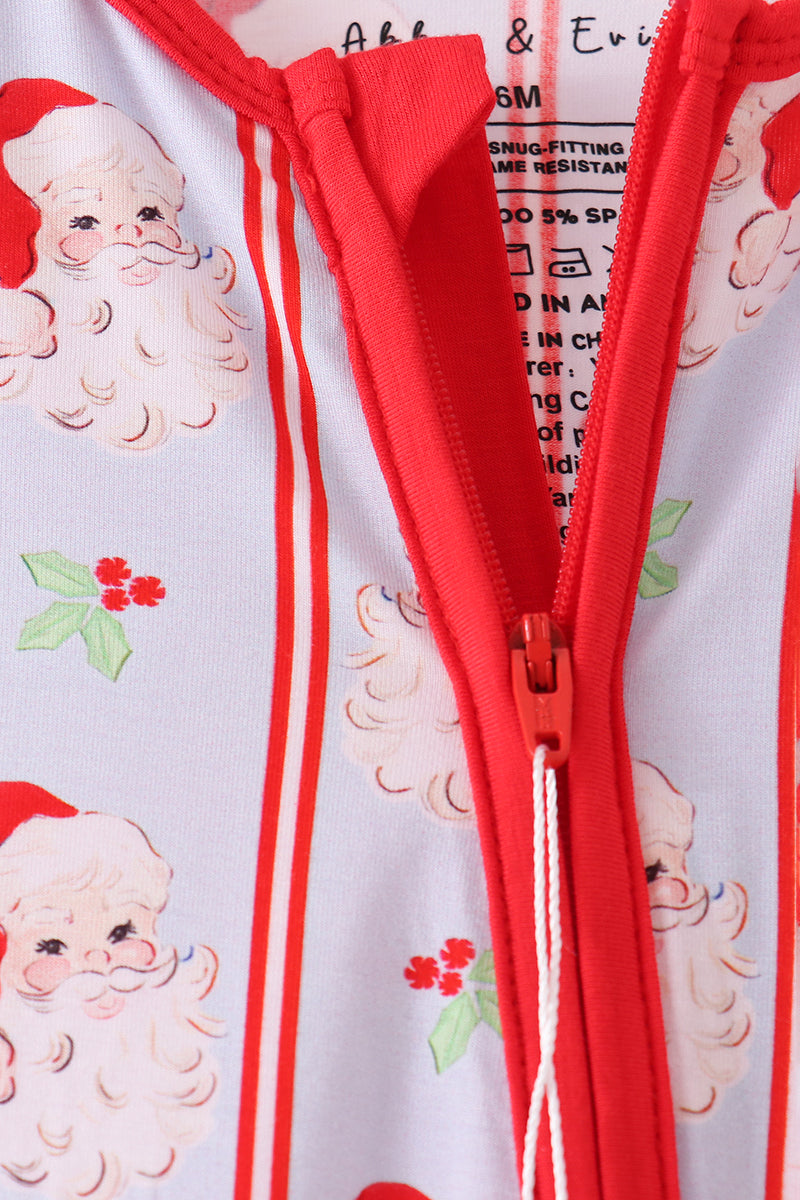 Blue Stripe Santa Claus Boy Bamboo Romper Honeydew
