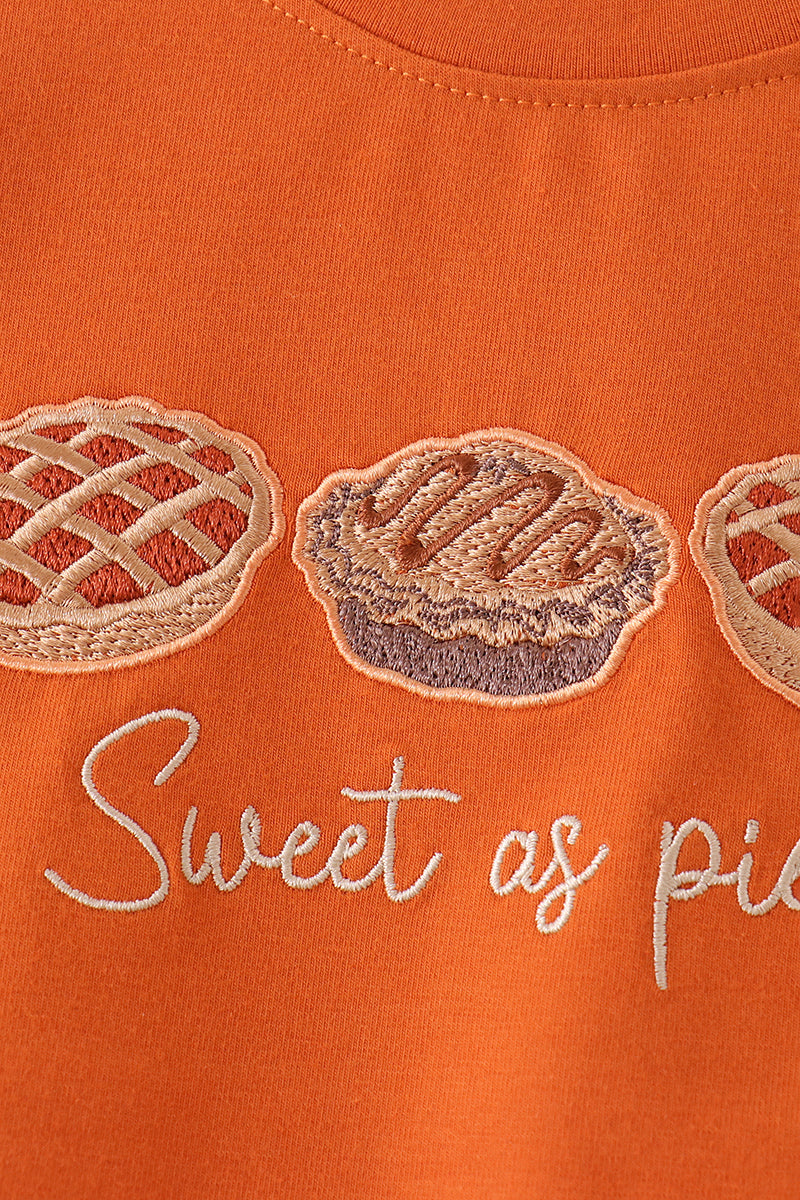 Sweet As Pie Orange Embroidery Top Honeydew