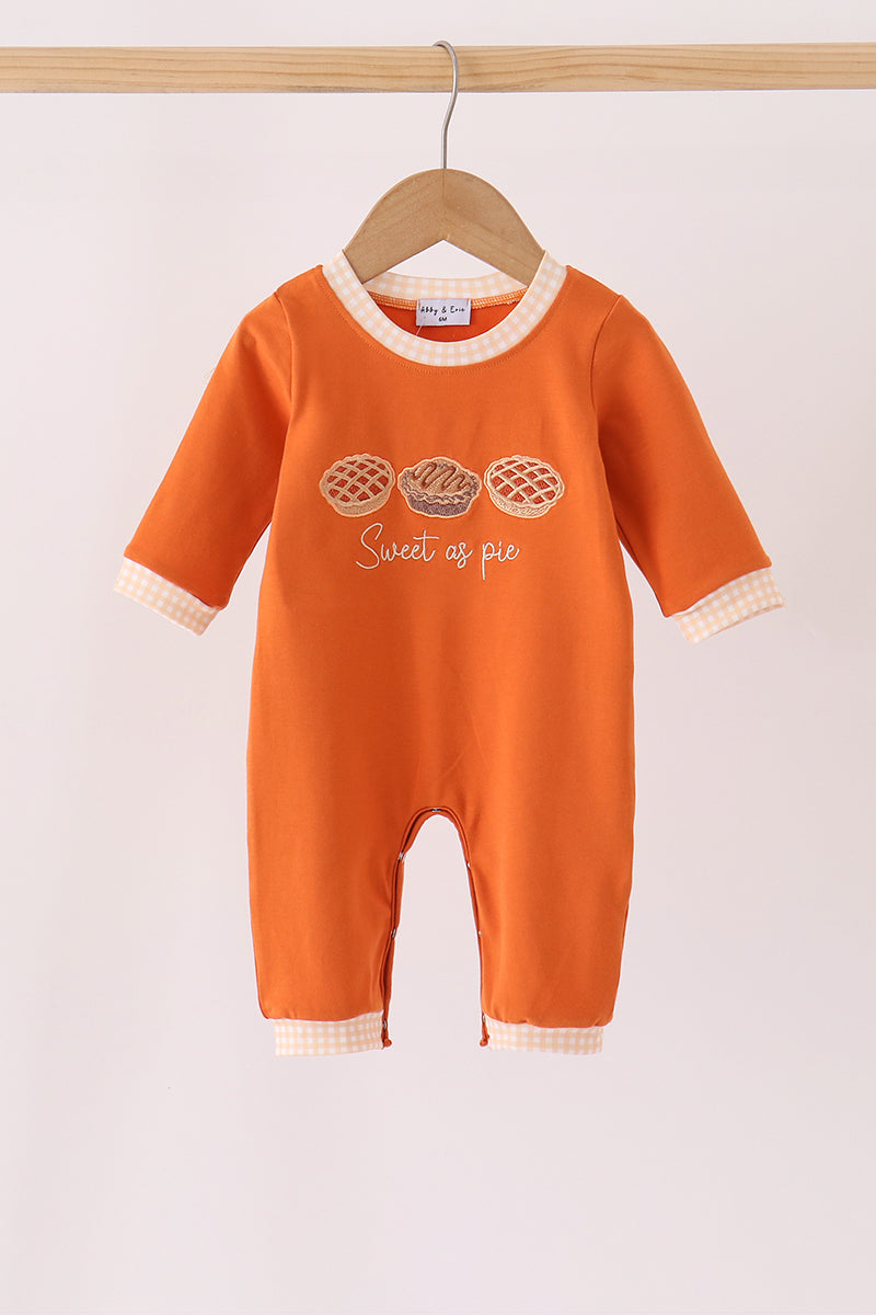 Sweet As Pie Orange Embroidery Boy Romper Honeydew