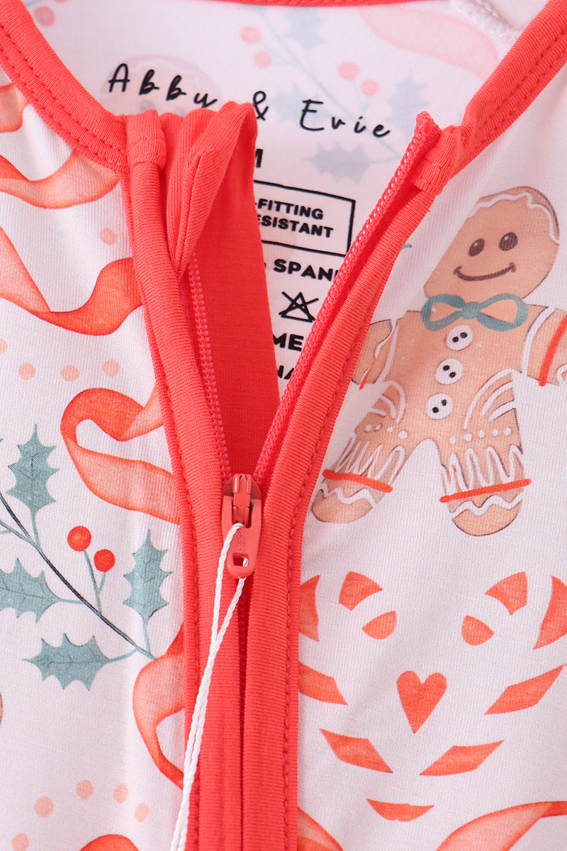 Coral Gingerbread Bamboo Zipper Romper Honeydew