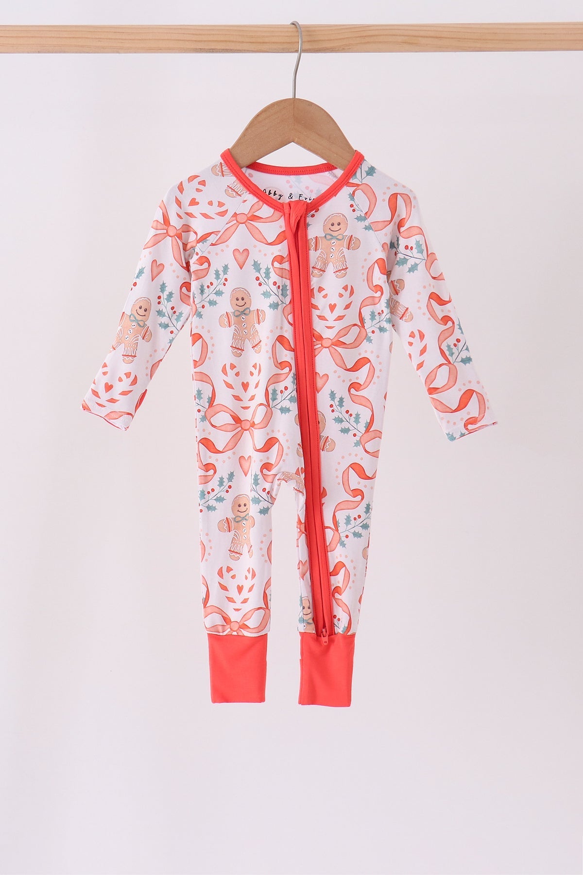 Coral Gingerbread Bamboo Zipper Romper Honeydew
