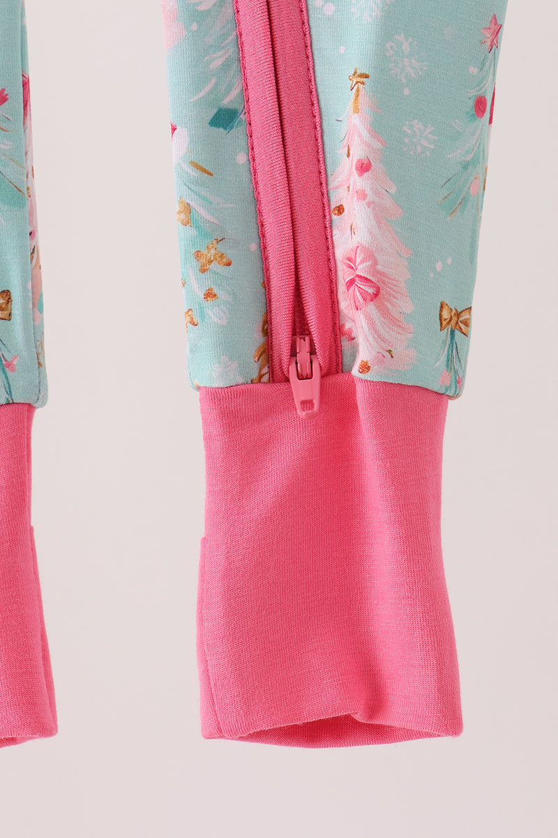 Mint Christmas Tree Bamboo Zipper Romper Honeydew